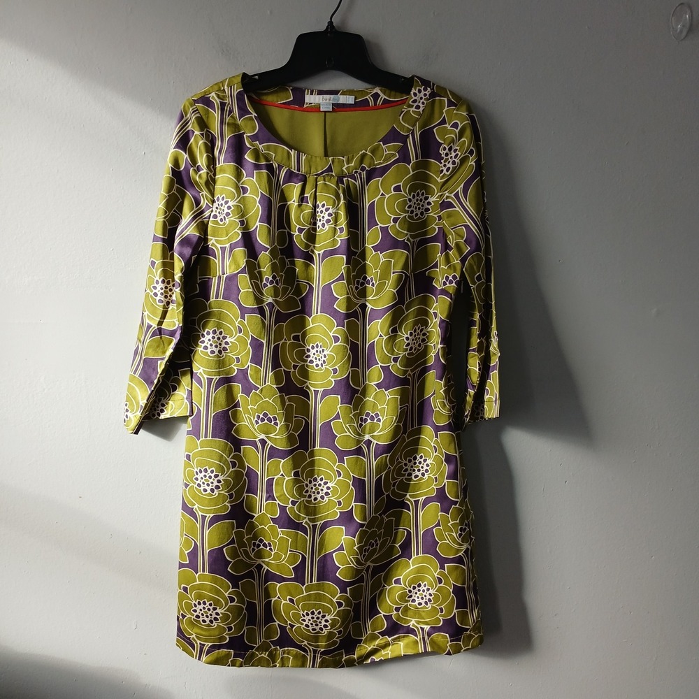Boden‎ Women's Size 8 Sheath Dress Silk Cotton Floral 3/4 Sleeve Round Neck Zip